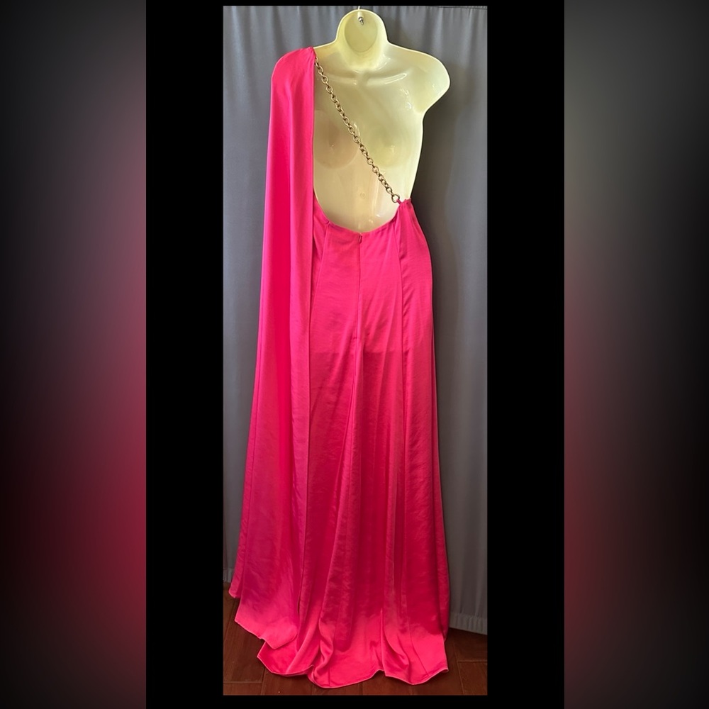 Donna Karan OpenBack,Bronze Tone Metal Chain Detail, Stretchy Satin Gown,sz6,new - Picture 9 of 16